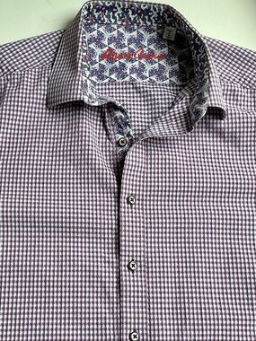 Robert Graham , purple checkered  textured cotton shirt Sz L